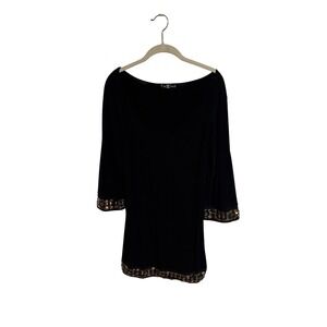 Body Language Paris Womens Black Embellished Tunic Top Bell Sleeve MALESERRE M